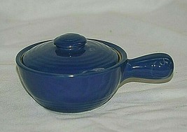 Vintage Stoneware Pottery Blue Individual Soup Chili Bean Pot w Lid Hand... - $22.76