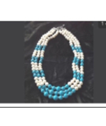 beach blue gemstone &amp; pearl tones beaded necklace  - $36.99