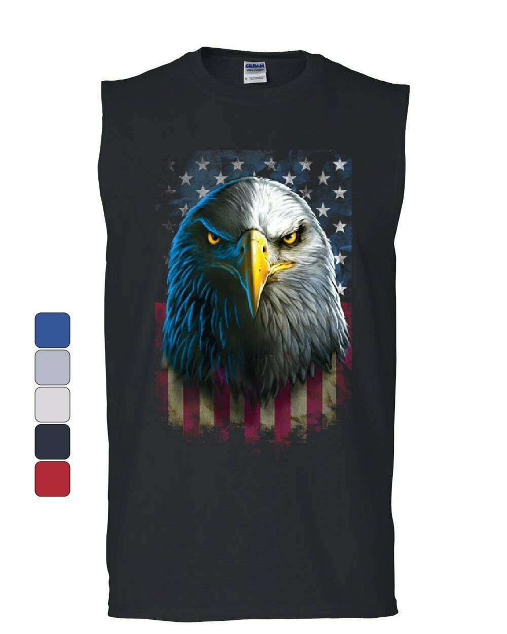 Bald Eagle Stare Muscle Shirt 4th of July USA Stars and Stripes Flag ...