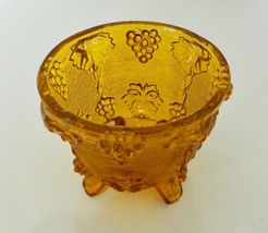Jeanette Glass Amber Candy Dish 1950&#39;s Grape Leaf Pattern Footed Bowl VT... - $14.84