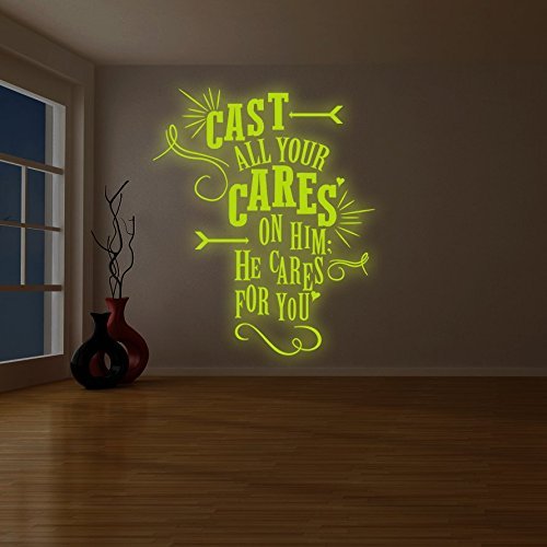 Primary image for ( 72" x 87" ) Glowing Vinyl Wall Decal Quote Cast All Your Cares on Him / Glow i