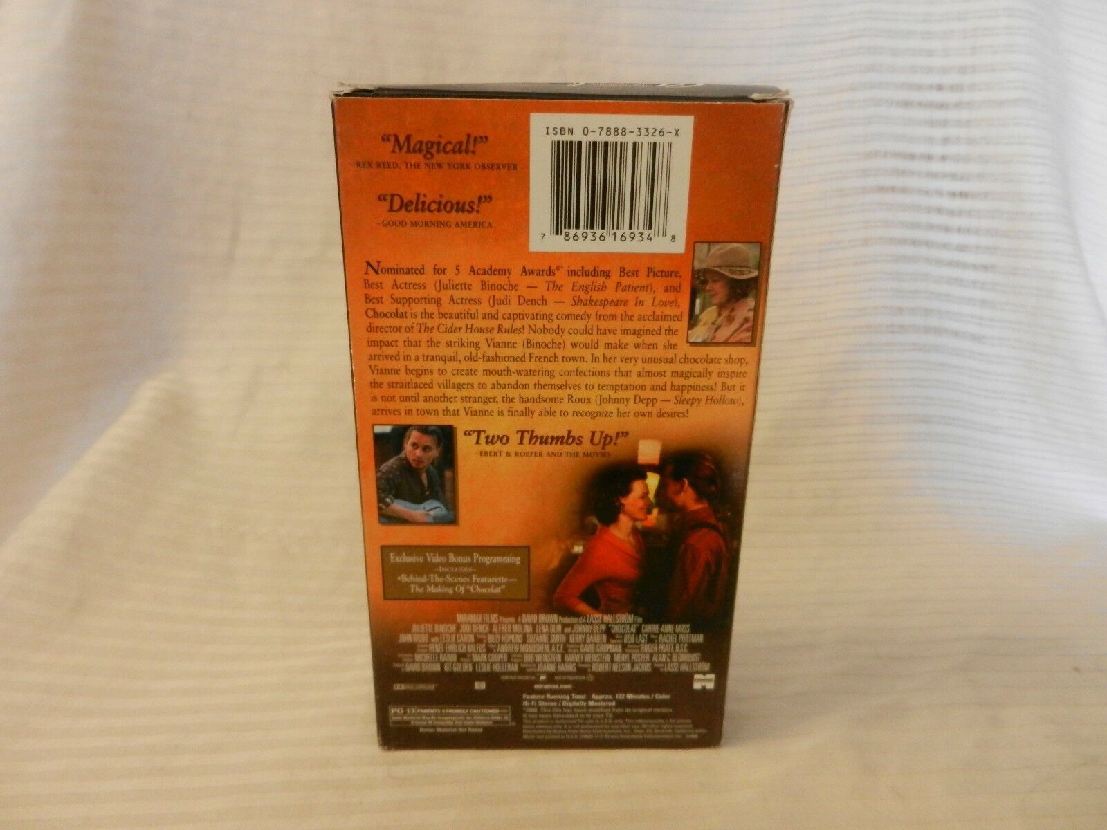 Chocolat (VHS, 2001, Bonus Edition) Johnny Depp, Judith Dench, Juliette ...