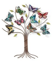 Butterfly Tree Wall Plaque with 9 Butterflies on Branches Metal 26" Stunning - $118.79