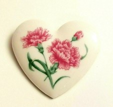 Vintage Avon Carnation Flowers Heart Shaped Ceramic Brooch Pin - $9.99