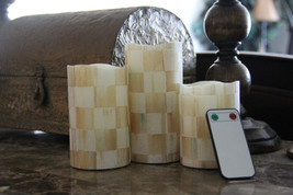 Vanilla LED Pillar Candles made w/Mackenzie Childs Courtly Ck Tissue Paper 