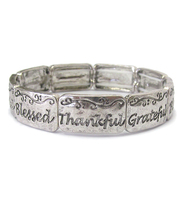1/2" Wide Thankful Grateful Blessed Silver Inspirational Stretch Bracelet - $22.00
