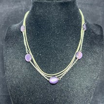 Vintage NY Triple Strand Silver Tone Iridescent Purple Bead Necklace 18" (2951) - $15.00