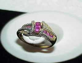 10K .50ct Ruby &amp; Diamond Ribbon Ring Yellow Gold Size 7 Vintage Holiday ... - $386.09