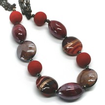 ROSE NECKLACE RED STRIPED DISC OVAL SPHERE MURANO GLASS MULTI WIRES image 2