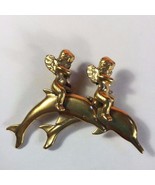 KIRKS FOLLY &quot;Cherubs Riding Dolphins&quot; Brooch Pin - $39.00