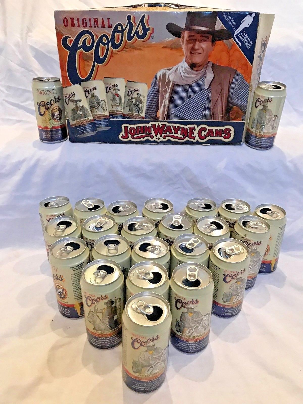JOHN WAYNE Cowboy Coors Banquet Beer Full Case of 24 empty cans 1997