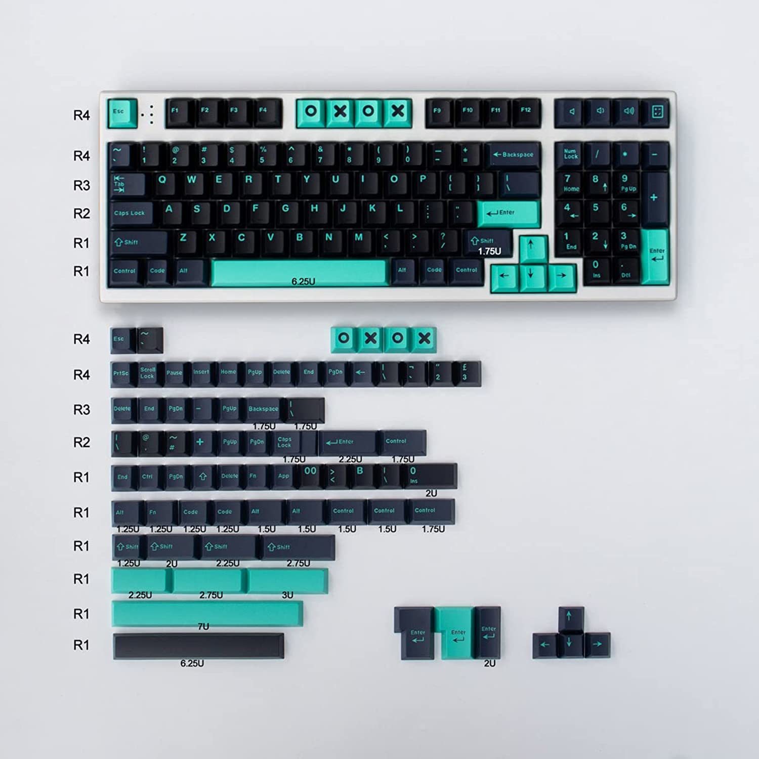 171 Keys Doubleshot Keycaps Cherry Profile Dark Hammerhead Shark Custom