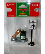 Lemax Holiday Village Figurine No Littering Dog w Garbage Can &amp; Sign 201... - $13.99