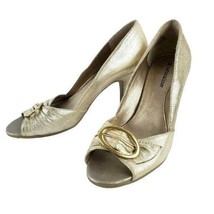 Naturalizer Womens Heels Sz 7 Gold Metallic Leather Peep Toe Buckle Evening - $16.82