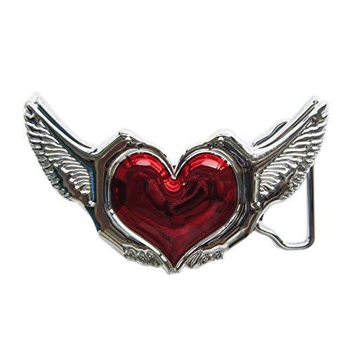 New Bright Silver Red Enamel Love Heart Wings Belt Buckle Gurtelschnalle