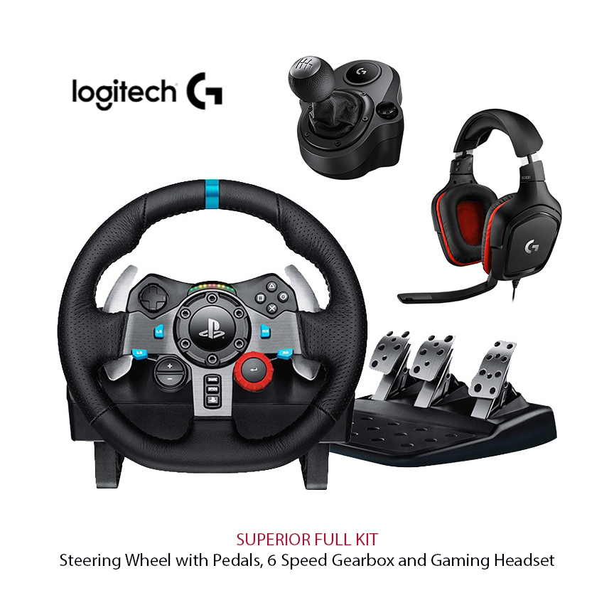Full Kit Logitech G29 Steering Wheel, Pedals, Gearbox, Headset