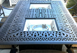Luxury propane fire pit rectangle outdoor dining set 9 piece cast aluminum patio image 3