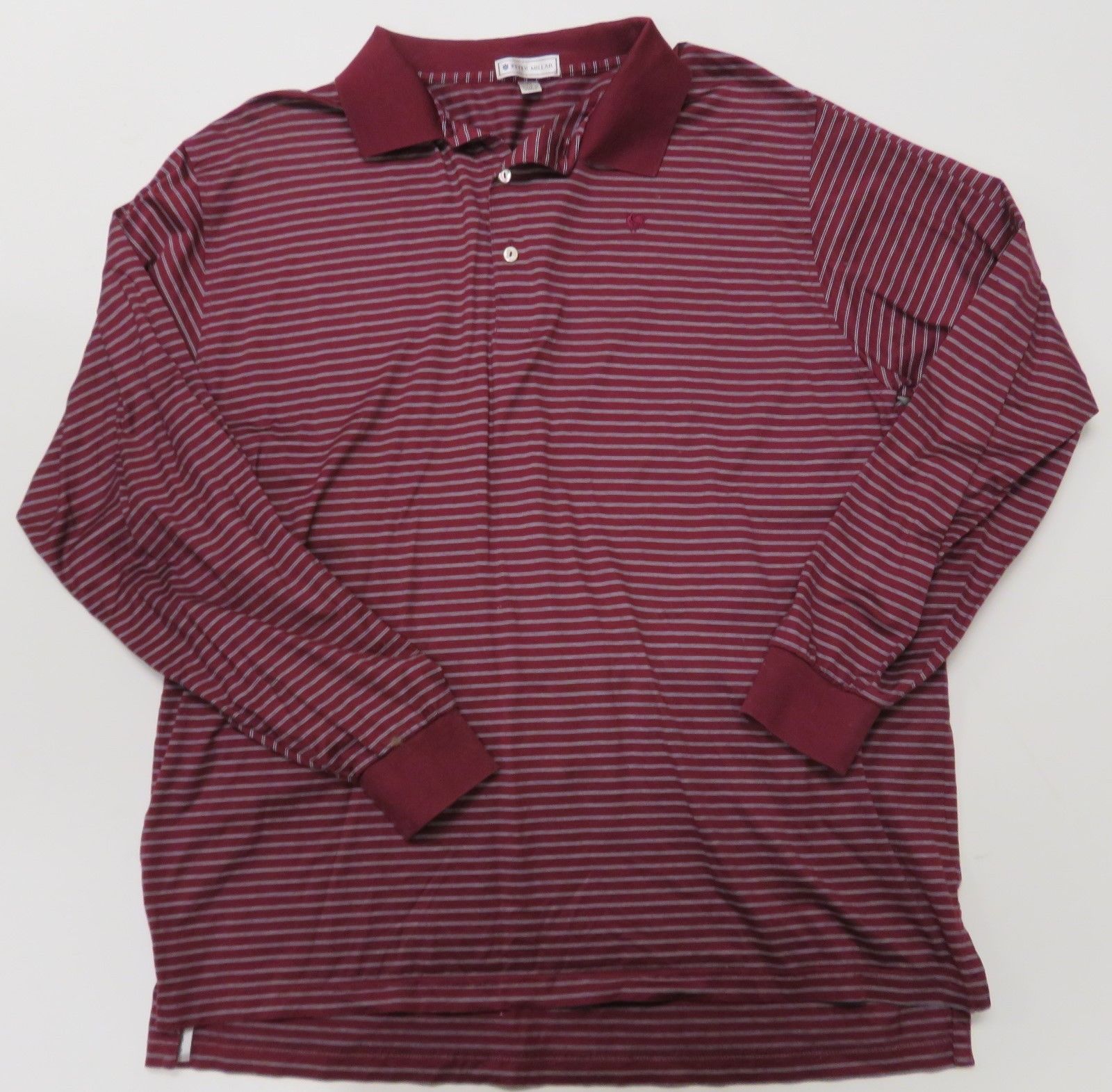 Peter Millar Mens Maroon Striped Polo Golf Shirt XL Long Sleeve ...