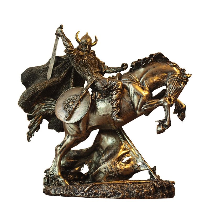 11" NEW VIKING WARRIOR Sculpture Antique Bronze Finish Rearing on Horse