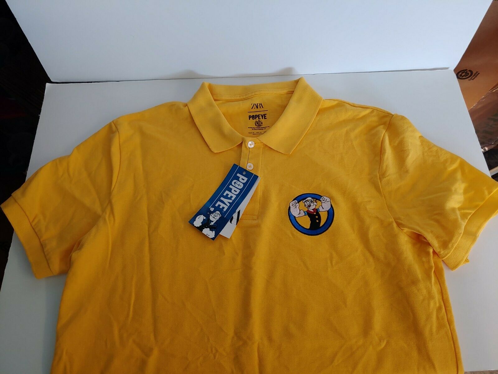 New Zara Popeye the Sailor Man Yellow Collar Polo Shirt Ribbed Trim ...