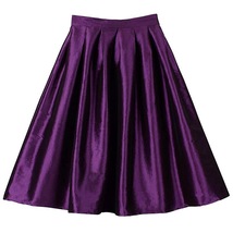 Women Pink Full Pleated Party Skirt A Line High Waist Knee Length Taffeta Skirt  image 10