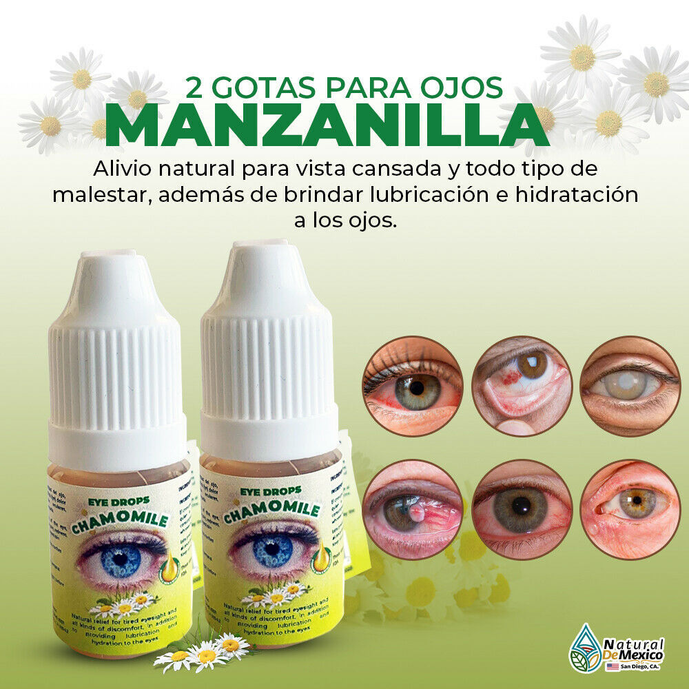 2X Natural Gotas de MANZANILLA para Ojos Chamomile Eye Drops, Cleanse