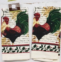 2 SAME PRINTED KITCHEN TOWELS, 15&quot; x 25&quot;, GREEN TAILED ROOSTER &amp; LEAVES, CV - $11.87