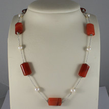 .925 SILVER RHODIUM NECKLACE WITH ORANGE AGATE AND WHITE PEARLS image 1