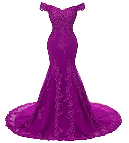 Off Shoulder Mermaid Long Lace Beaded Prom Dress Corset Evening Gowns Purple US