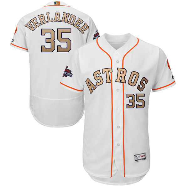 Houston Astros 35 Justin Verlander Jersey Sewn on Champions Gold