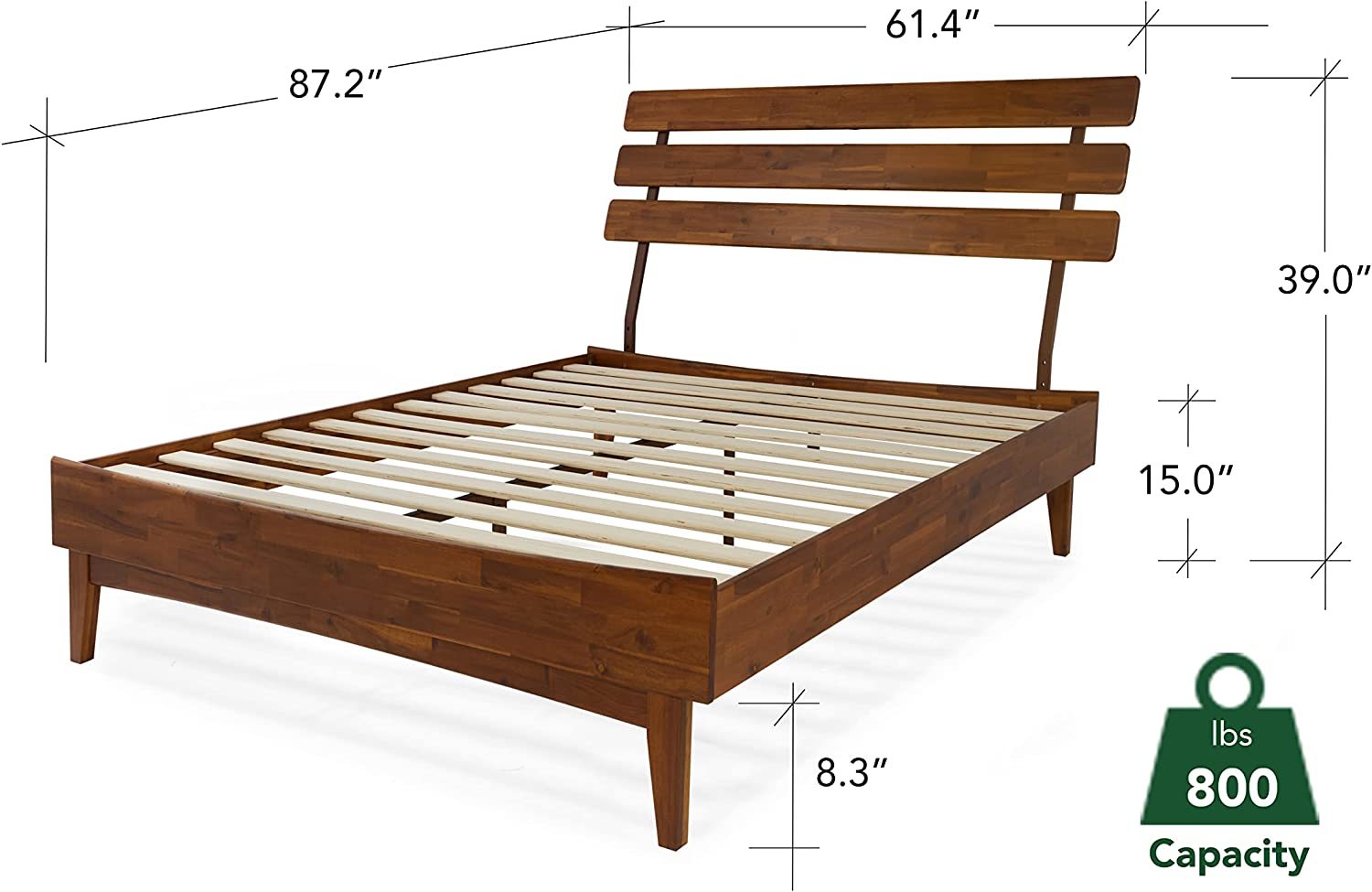 Bme Caden Inch Deluxe Bed Frame With Adjustable Headboard Mid