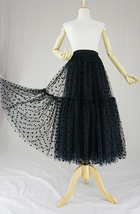 Black Tulle Midi Skirt Women A-line Black Polka Dot Midi Tulle Skirt Plus Size image 6