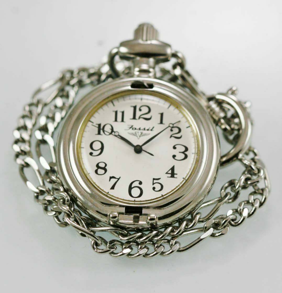 Fossil Watch Unisex Pocket Stainless Silver Steel Water Resistant White