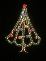 Vintage 60s Gold Plate and Rhinestone Christmas Tree Brooch image 6