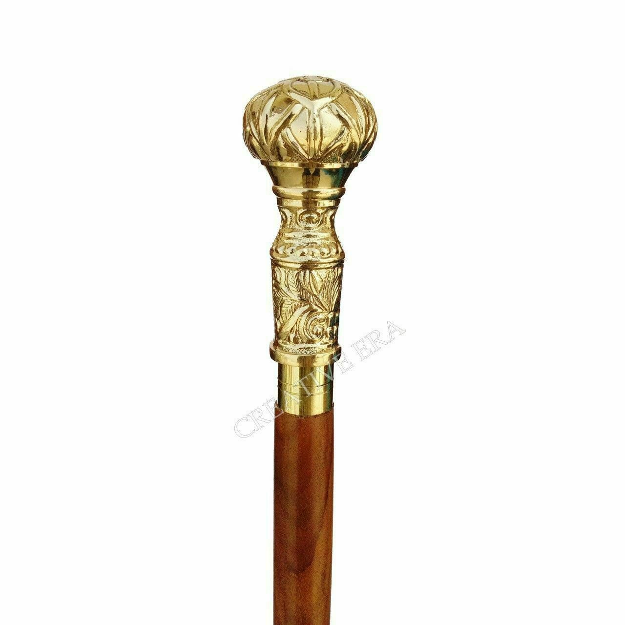 Men's Solid Brass Designer Handle Victorian Vintage Walking Cane Wooden Stick