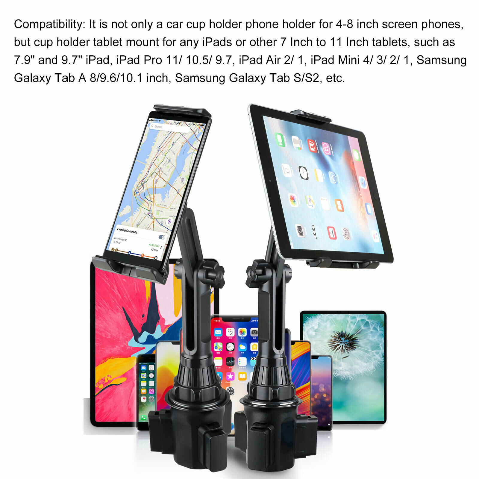 360° Car Cup Holder Mount Holder For 711" iPad Mini/2/4/5/Air Samsung Tablet Mounts & Holders