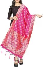 Silk blend dupatta Banarsi embroidery Chunni Women Daily Party wear Pink... - $19.99