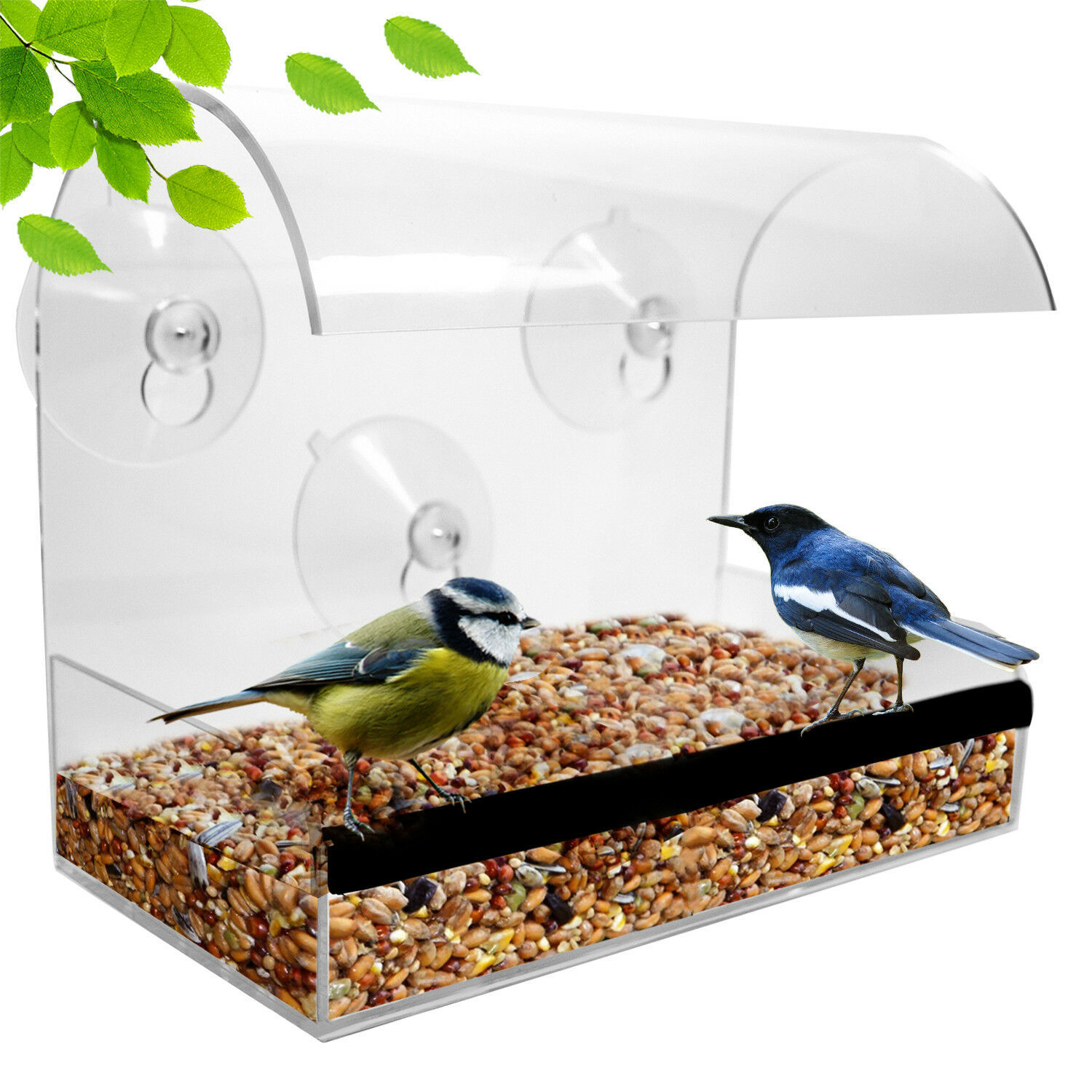 Window Bird Feeder with 3 Super Strong Suction Cups Removable Seed Tray ...