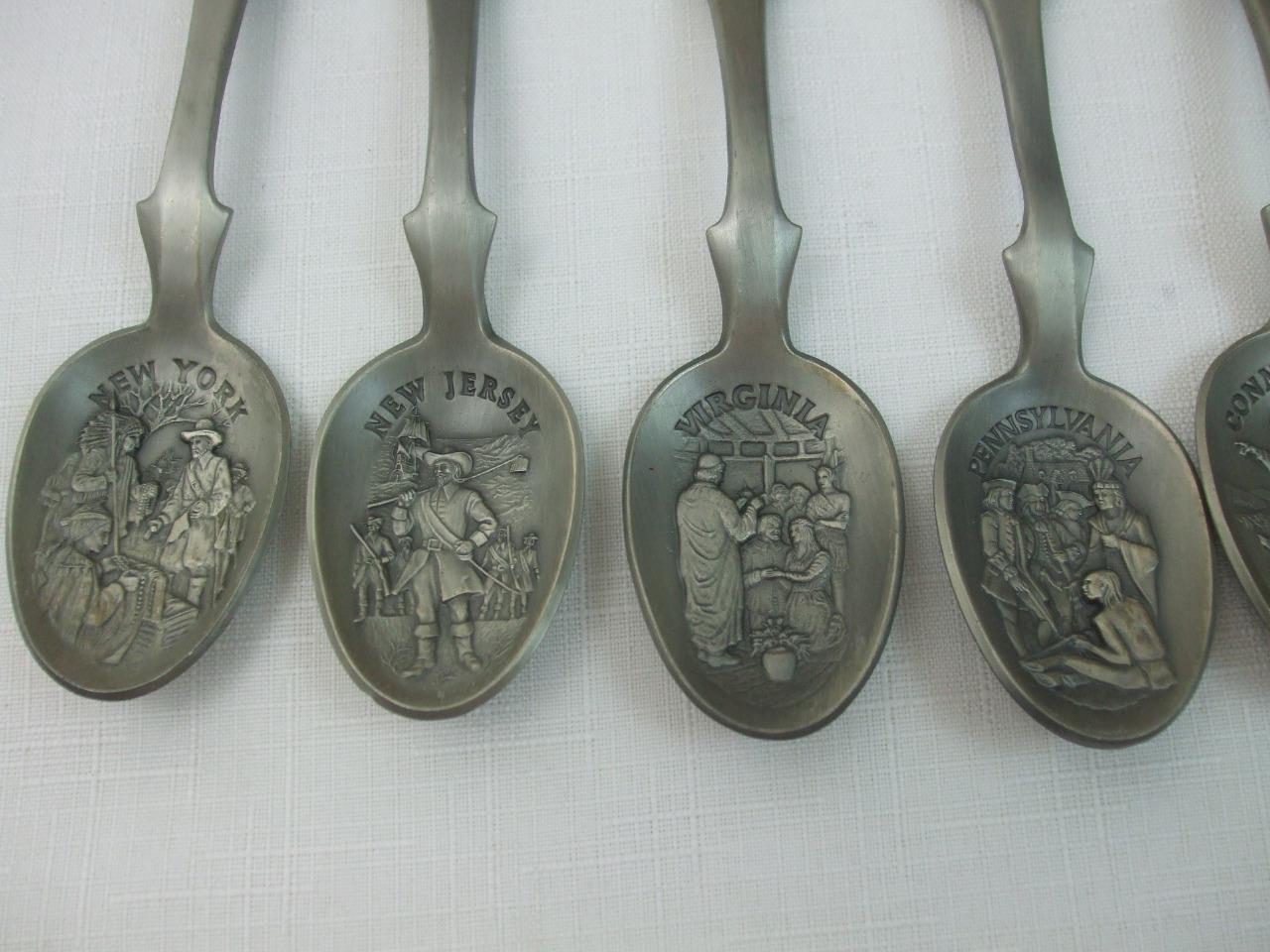 Franklin Mint 13 Original American Colonies Pewter Spoons w Wood ...