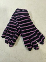 New No Tags Lands End Womens 100 Fleece Gloves Purple Navy Stripe Large ... - $14.15