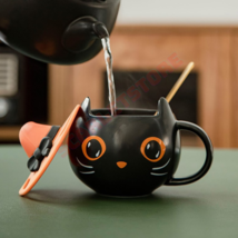 Starbucks Coffee Cup W/Cap Lid Mig Spoon Halloween Hallowmas Gift Black Cat Mug  - $27.51+