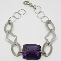 925 STERLING SILVER BRACELET BIG PURPLE FACETED CUSHION RECTANGLE, WORKED OVALS image 1