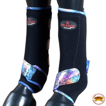 X Large Hilason Horse Medicine Sports Boots Rear Hind Leg Black Galaxy - $60.38
