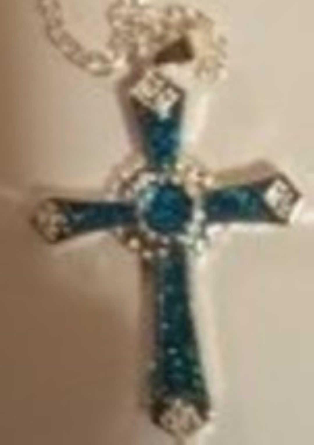 Christian cross necklace   blue   with magnetic clasp added    large 