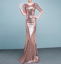 Half Sleeve Gold Maxi Sequin Dress Plus Size Wedding Maxi Gold Sequin Dress Gown image 1