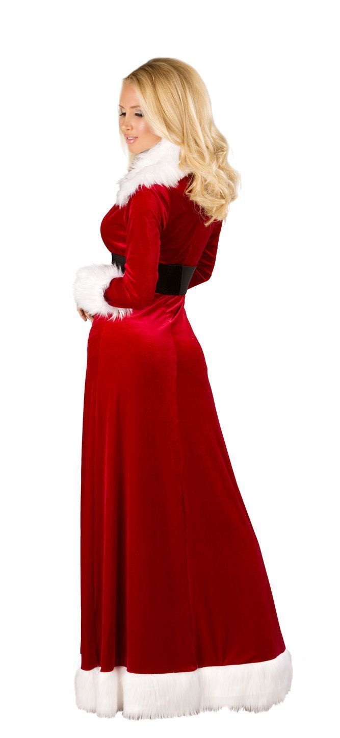 Roma Miss Santa Claus Red Velvet W  White Faux Fur Long Robe 3pc 