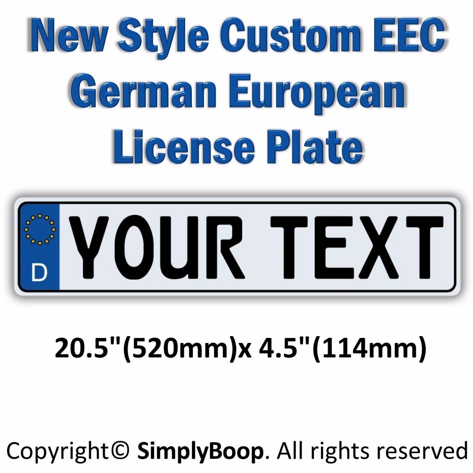 Germany European EEC Aluminum License Plate Custom Personalized with