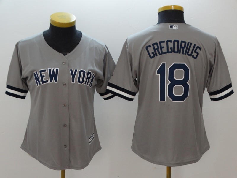 Women's New York Yankees 18 Didi Gregorius Jerseys Baseball Gray Sewn