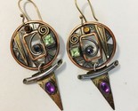 Peridot Amethyst Earrings Unique Mixed Metal Handcrafted Pierced Dangle New Gift