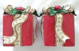 Set of Two Christmas Gift Box Porcelain Taper Candle Holders Avon Pretty! 2001 - $17.42
